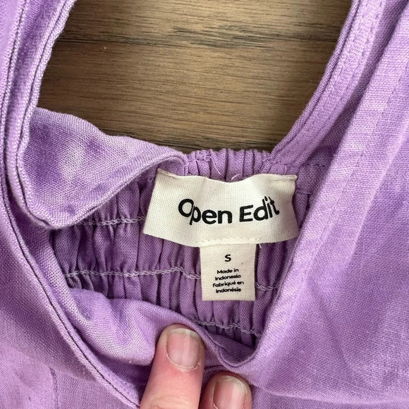 Open Edit V‎ Neck Linen Crop top- small Purple Lavender - Picture 3 of 5